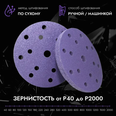 Круг шлифовальный 150 мм CERAMAX PURPLE FILM 15 отверстий, P400 (уп. 50 шт.)